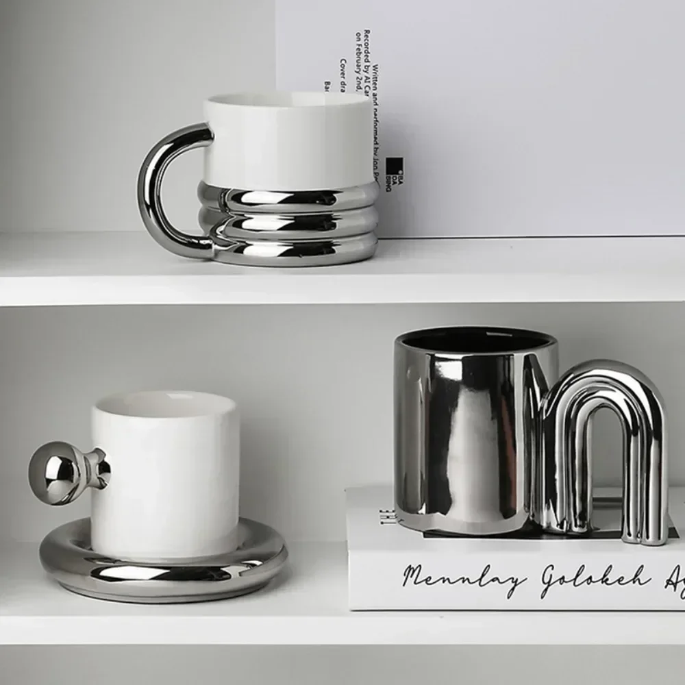 Espresso Cup Saucer - Livetai Stylish Silver Ceramic Coffee Mug