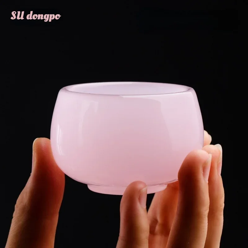 Coffee Tea Set Up - Hibiscus Jade Porcelain Teacup Pink Glazed