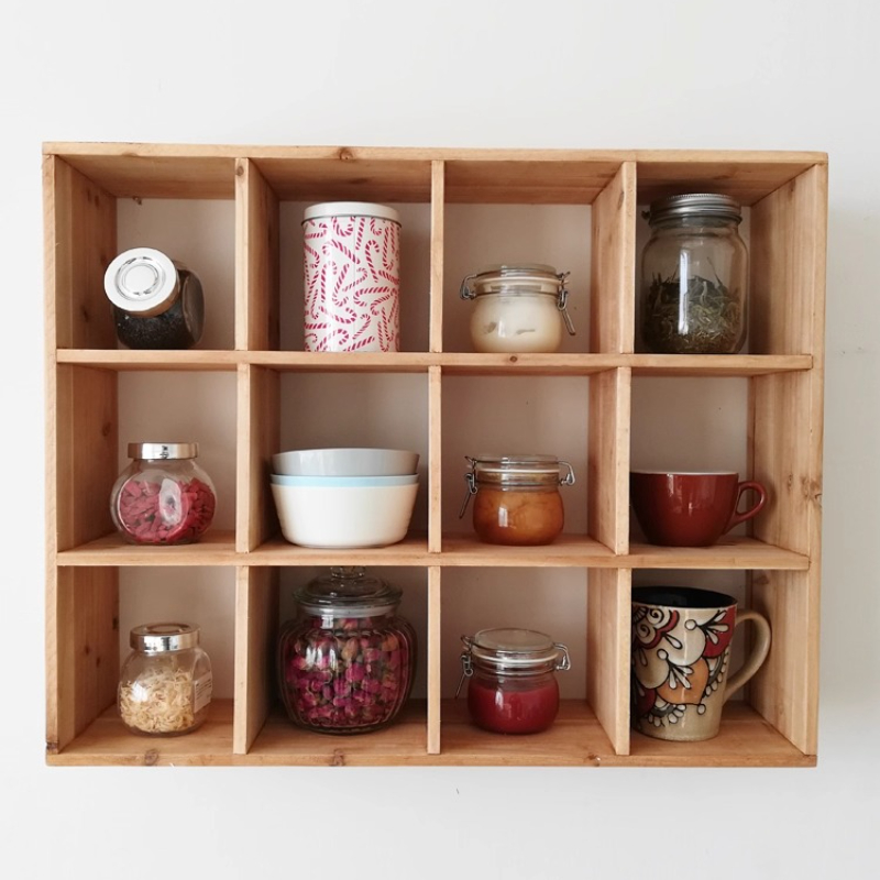 Coffee Tea Display - Solid Wood Wall Mounted Shelf Tea