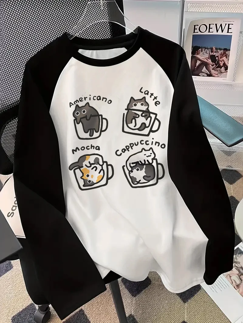 Coffee & Tea Restaurant - Coffee Cat Long Sleeve T-Shirt Print
