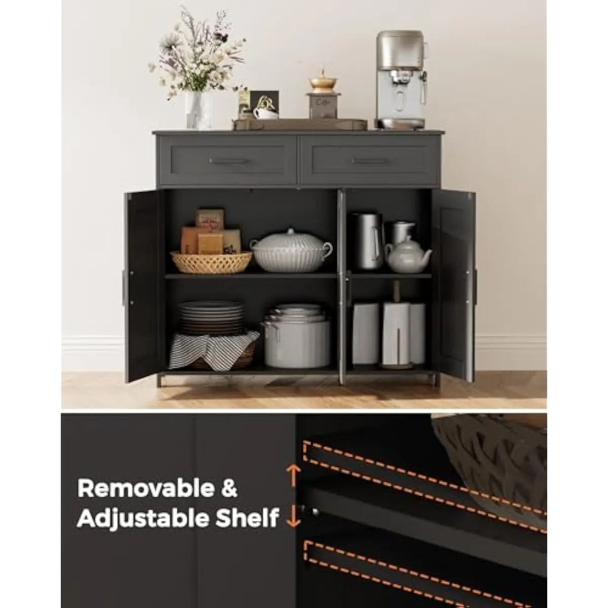 Coffee Bar Storage Cabinet wit - огляд і ціна Coffee & Tea Restaurant